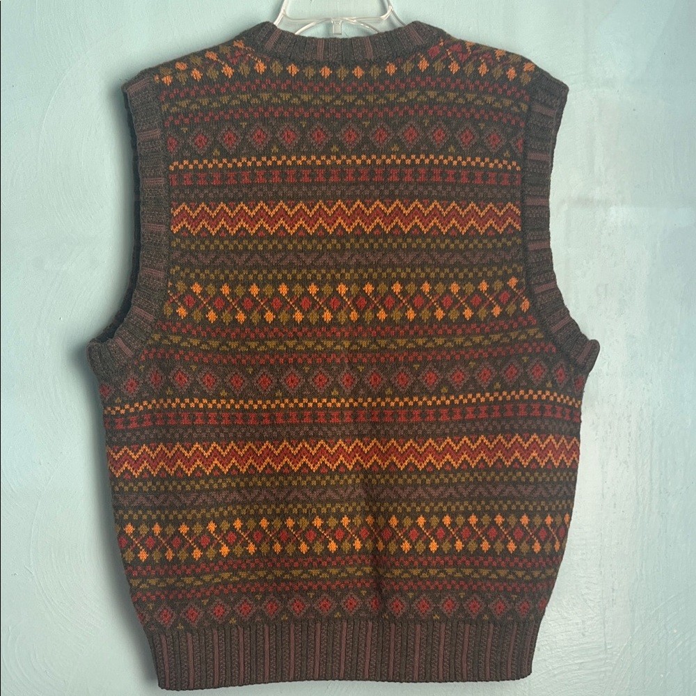 Lacoste Men's V-Neck Sweater Vest - Brown and Orange Pattern - Picture 5 of 7